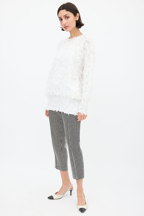 Celine Black & White Silk & Wool Striped Cropped Trouser