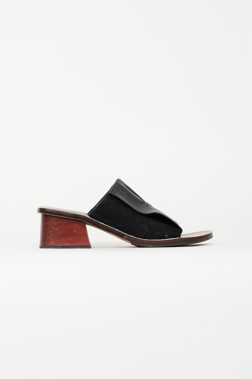 Celine Black Leather & Suede Block Sandal