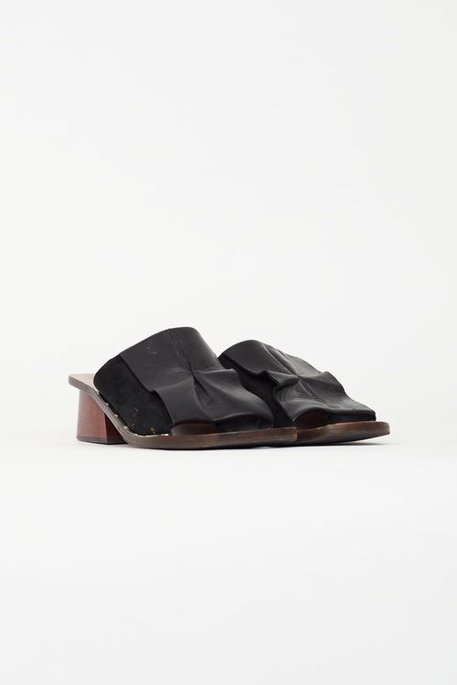 Celine Black Leather & Suede Block Sandal