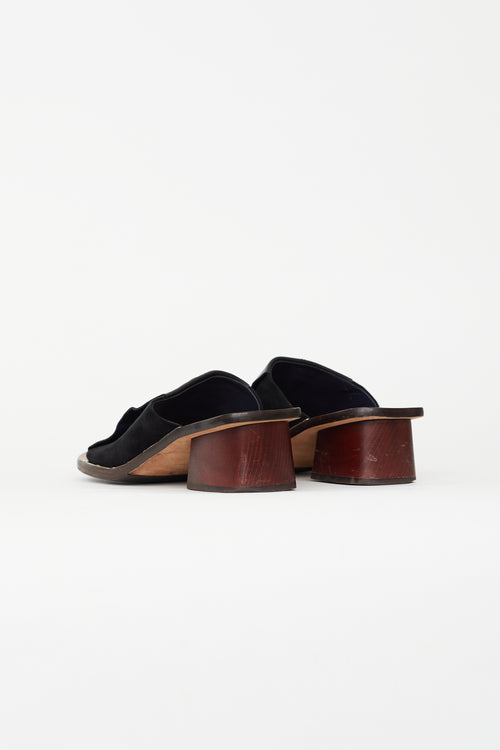 Celine Black Leather & Suede Block Sandal