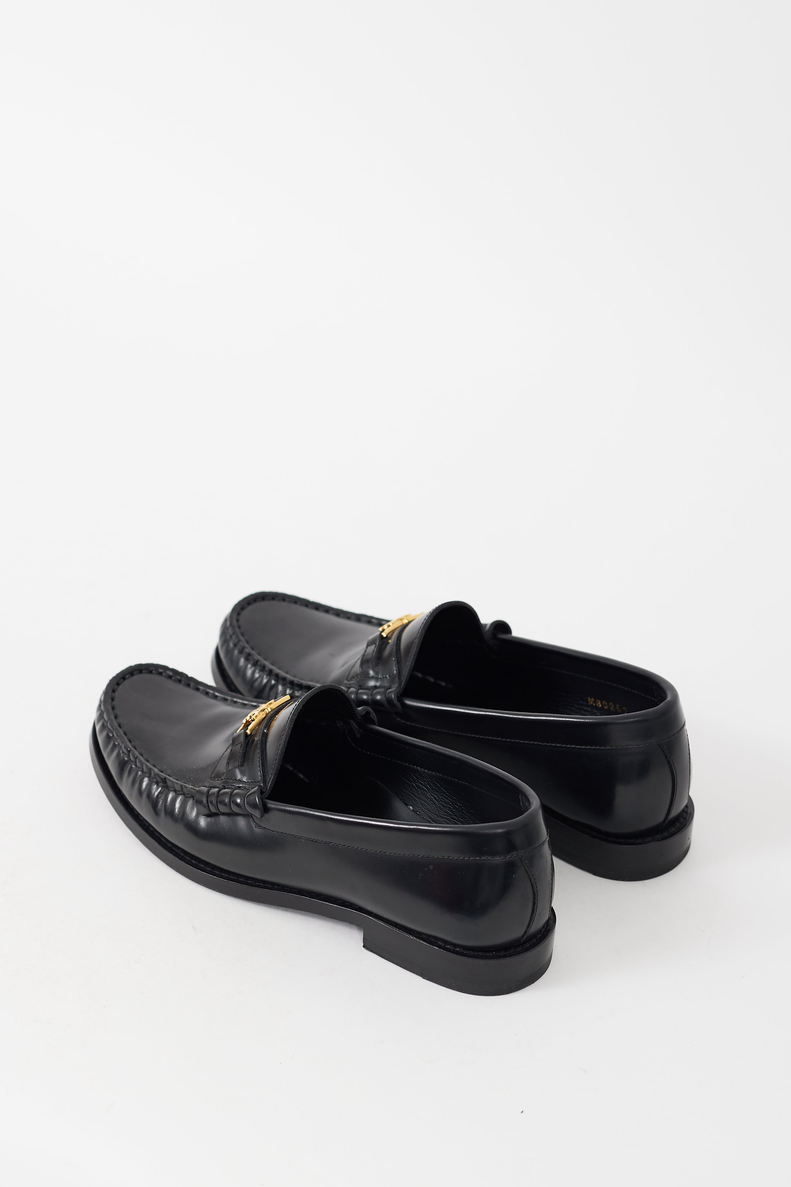 Celine Black & Gold Leather Luco Triomphe Loafer