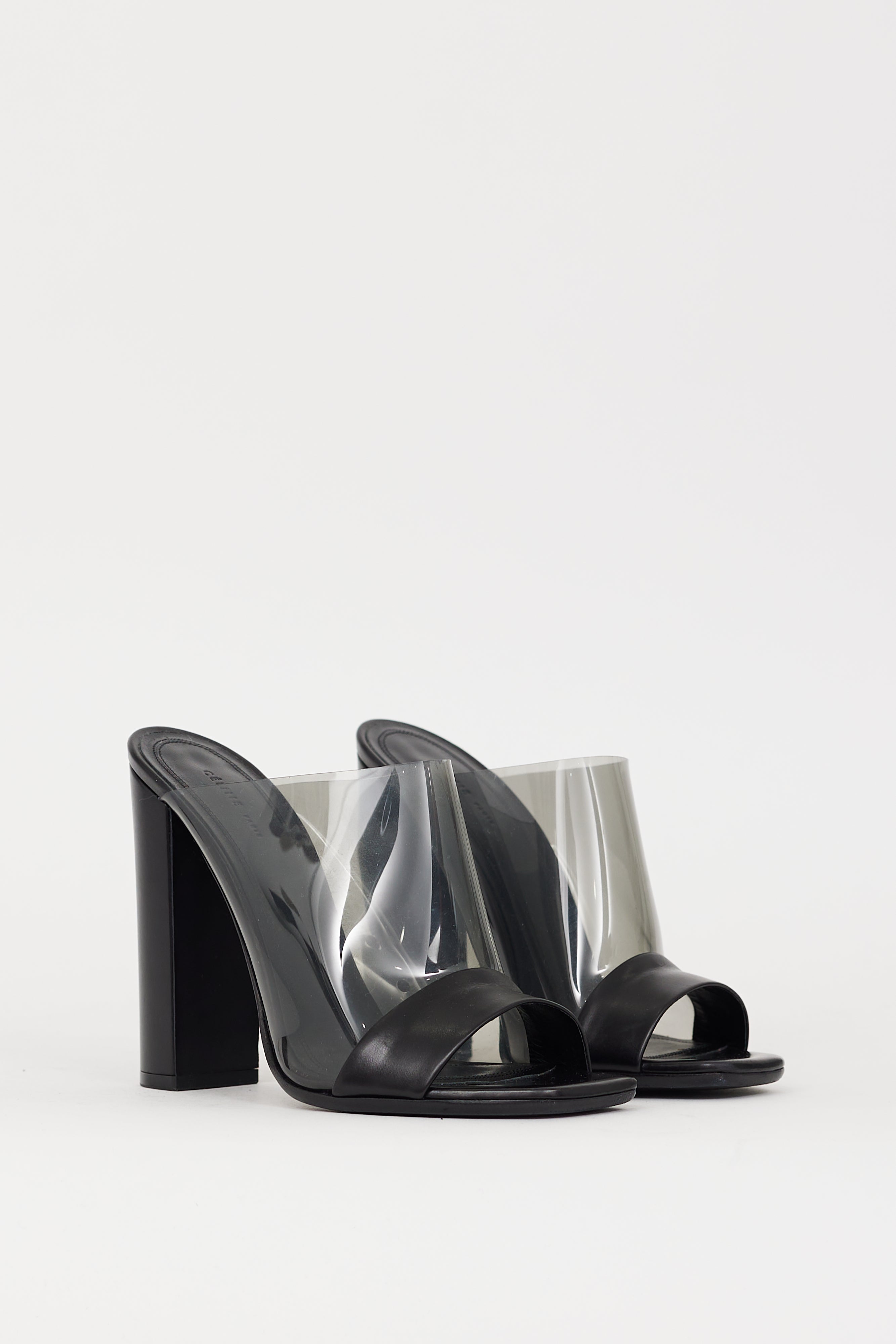 Celine Black PVC & Leather Heeled Mule