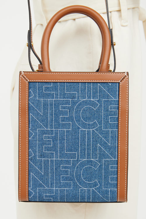 Celine Denim & Brown Leather Mini Vertical Cabas Bag