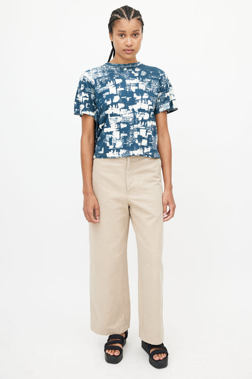 Celine Blue & White Abstract Drape Top