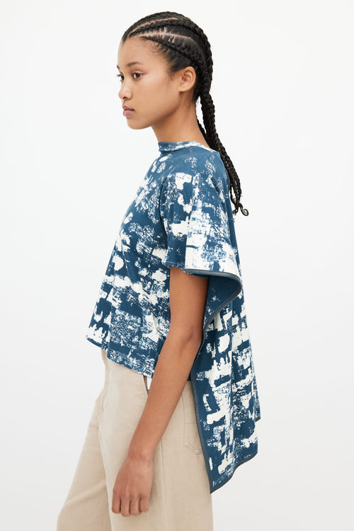 Celine Blue & White Abstract Drape Top