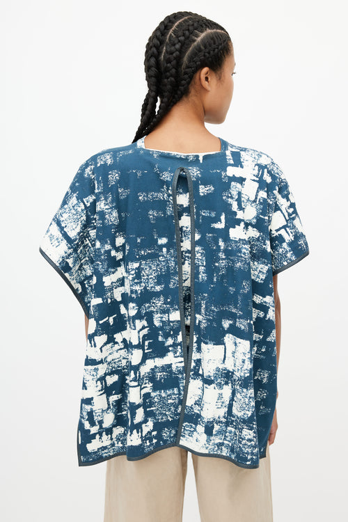 Celine Blue & White Abstract Drape Top
