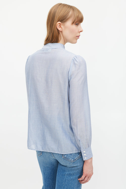 Celine Blue & White Striped Ruffled Shirt