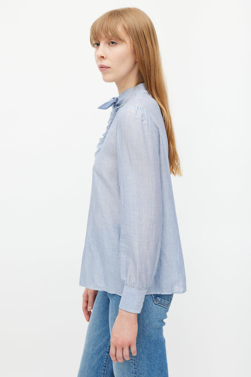 Celine Blue & White Striped Ruffled Shirt
