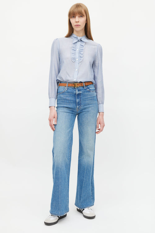 Celine Blue & White Striped Ruffled Shirt