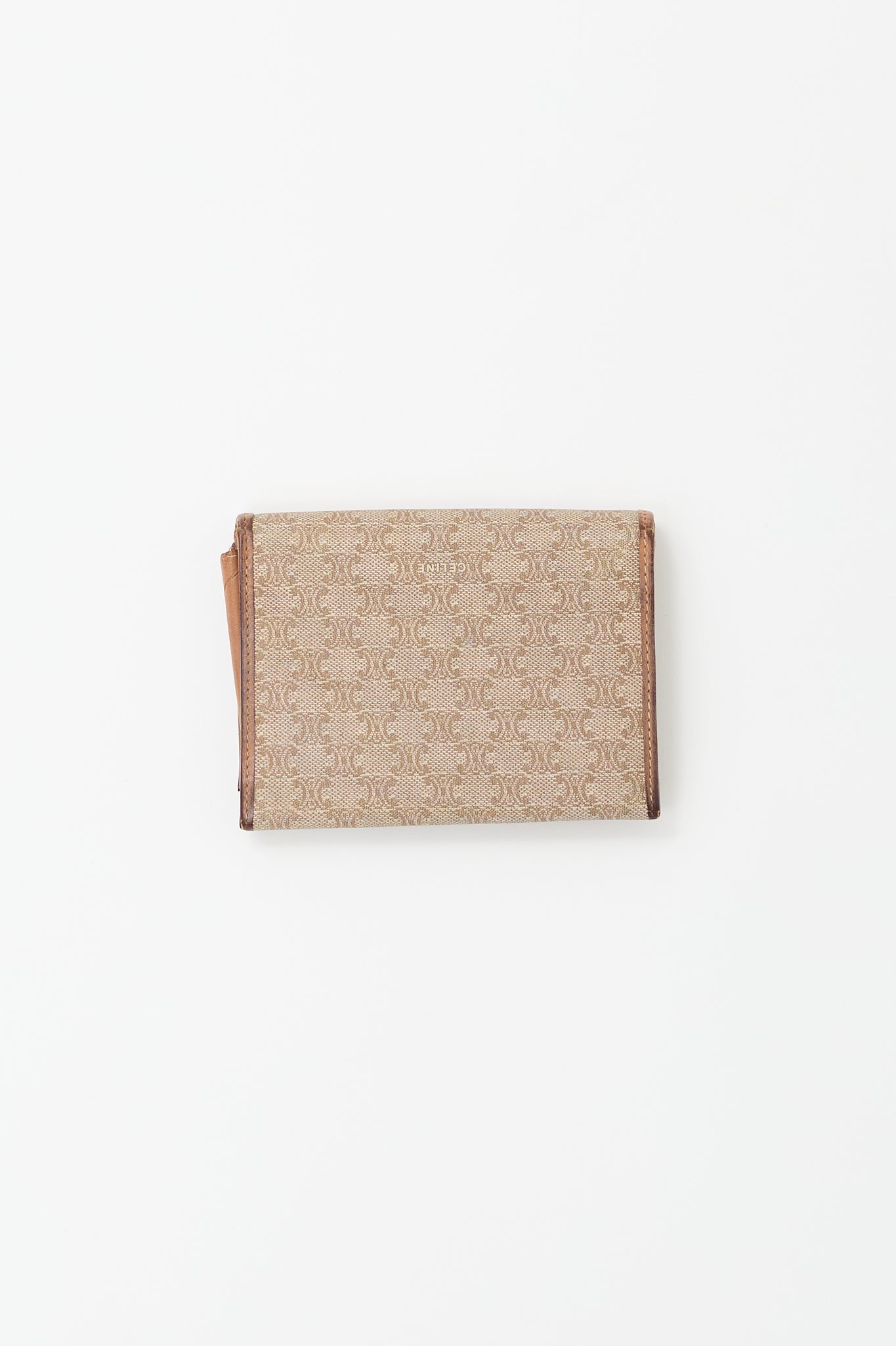 Celine Vintage Brown Canvas Triomphe Monogram Wallet