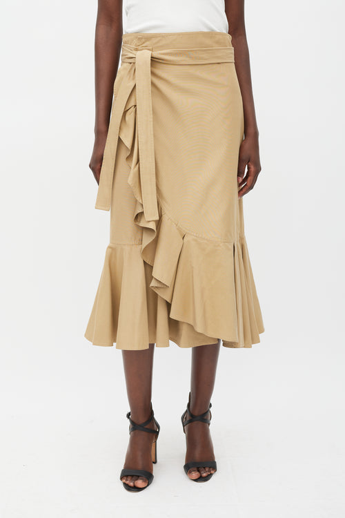 Celine Brown Cotton & Silk Ruffled Wrap Skirt