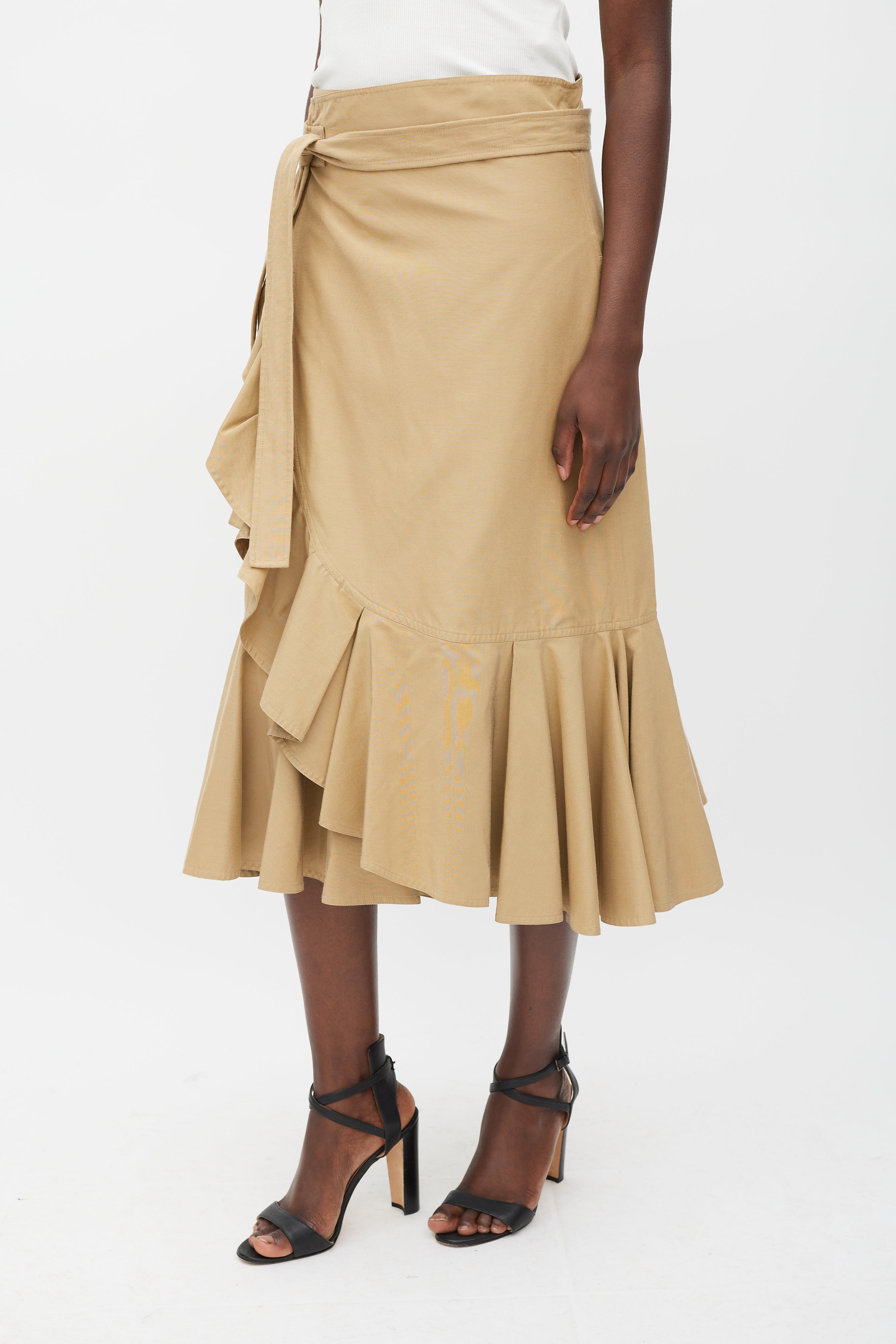 Celine Brown Cotton & Silk Ruffled Wrap Skirt