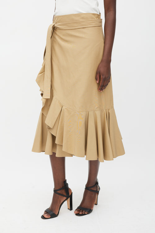 Celine Brown Cotton & Silk Ruffled Wrap Skirt