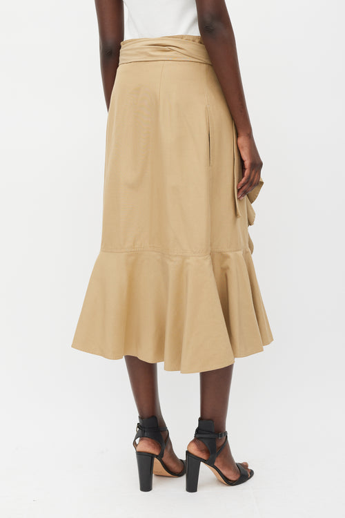 Celine Brown Cotton & Silk Ruffled Wrap Skirt
