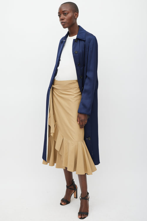 Celine Brown Cotton & Silk Ruffled Wrap Skirt
