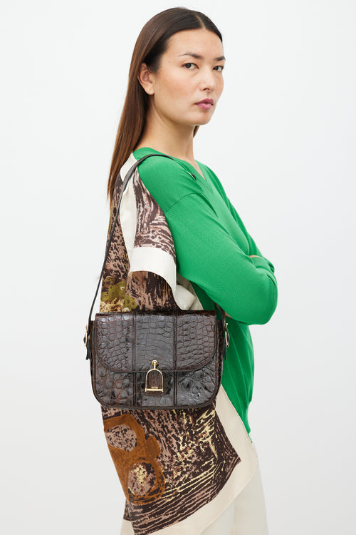 Celine Brown & Gold Leather Embossed Bag