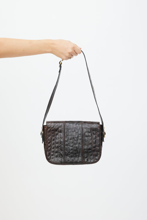 Celine Brown & Gold Leather Embossed Bag
