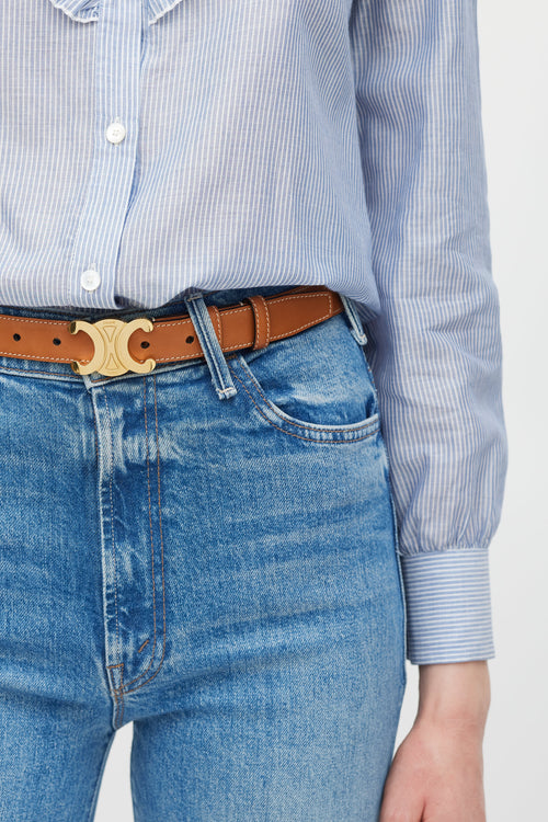 Celine Brown & Gold Triomphe Leather Belt