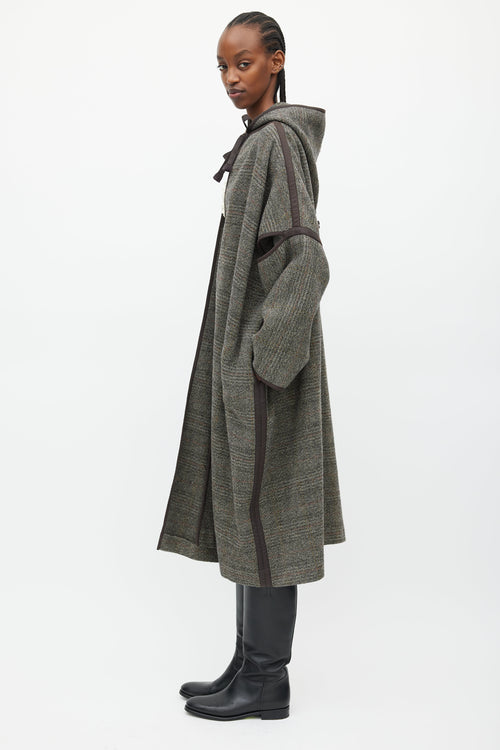 Celine Brown & Grey Wool Hooded Open Coat