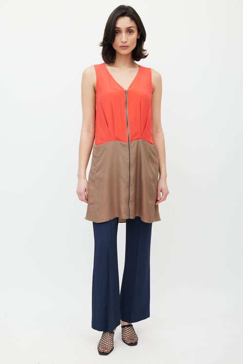 Celine Brown & Red Silk Panelled Dress