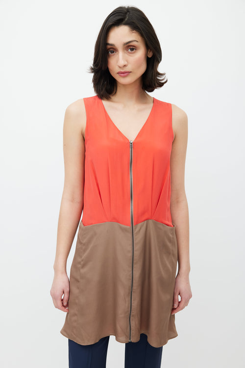 Celine Brown & Red Silk Panelled Dress