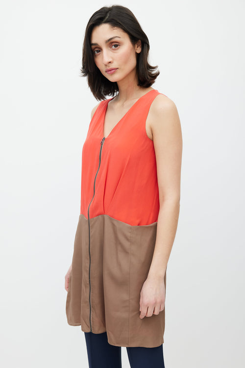 Celine Brown & Red Silk Panelled Dress