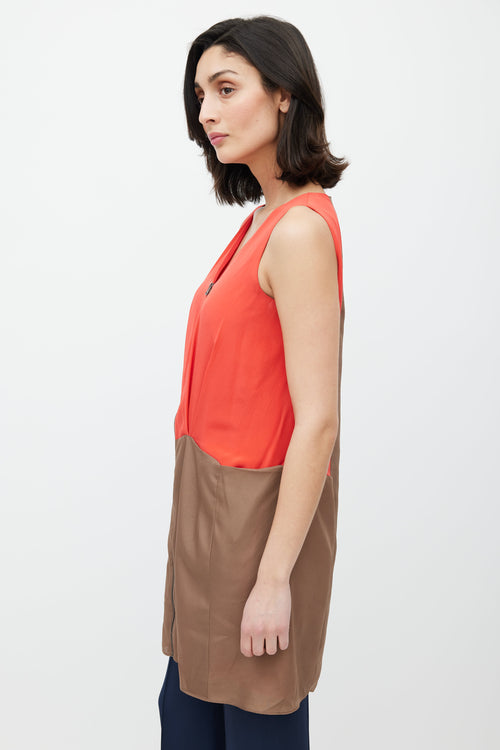 Celine Brown & Red Silk Panelled Dress