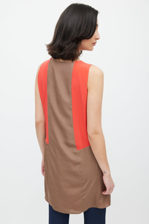 Celine Brown & Red Silk Panelled Dress
