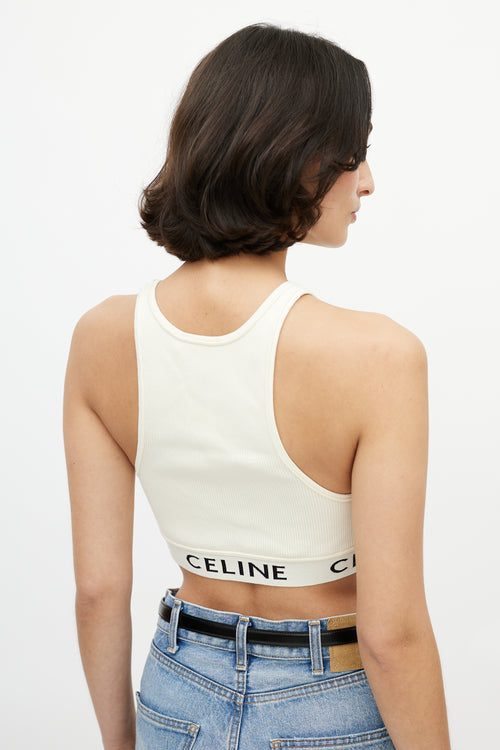 Celine Cream & Black Ribbed Logo Tank