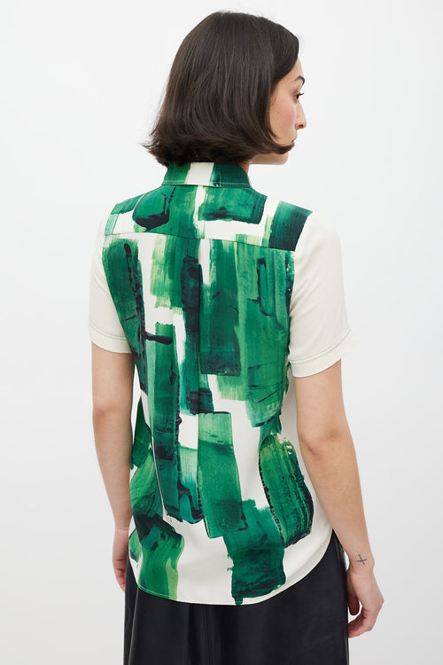 Celine Cream & Green Silk Brushstroke Shirt