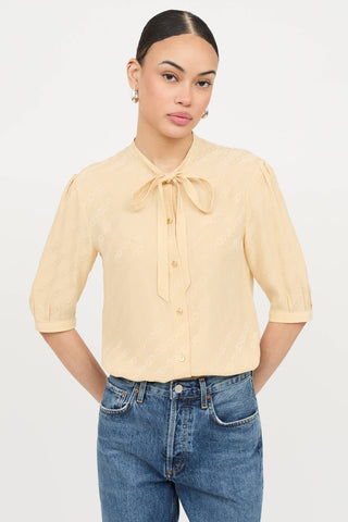 Celine Silk Jacquard Logo Blouse