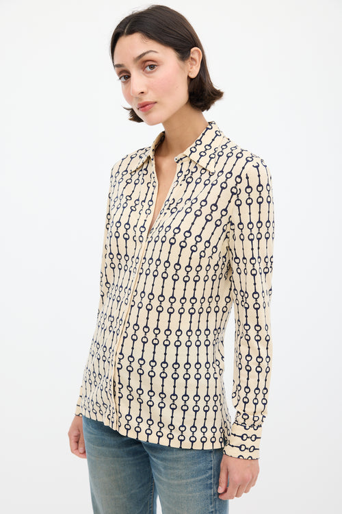 Celine Cream & Navy Wool Patterned Shirt