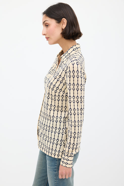 Celine Cream & Navy Wool Patterned Shirt