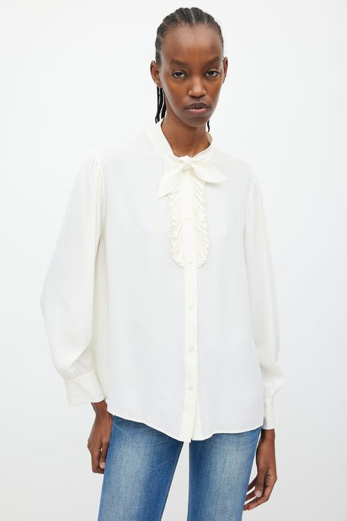 Celine Cream Ruffle & Neck Tie Shirt