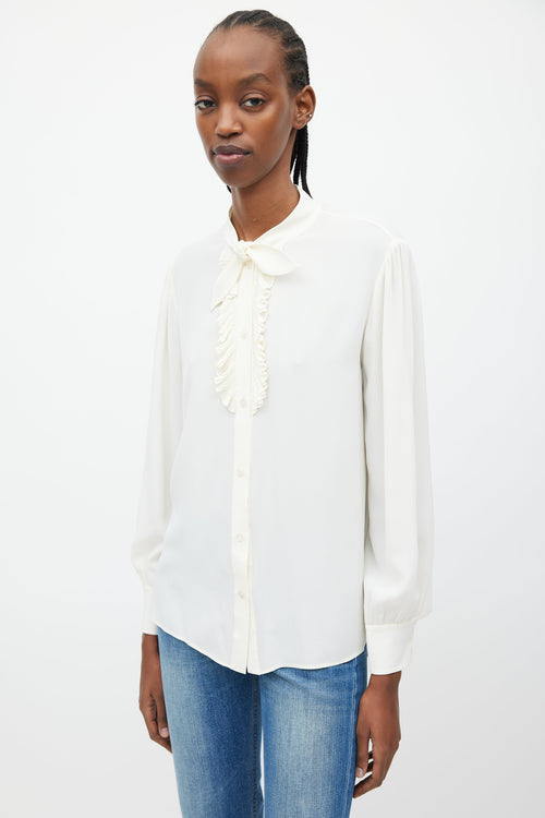 Celine Cream Ruffle & Neck Tie Shirt