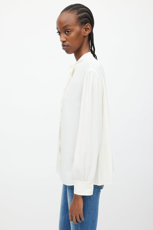 Celine Cream Ruffle & Neck Tie Shirt