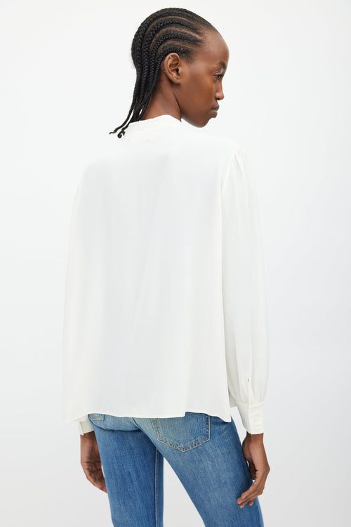 Celine Cream Ruffle & Neck Tie Shirt