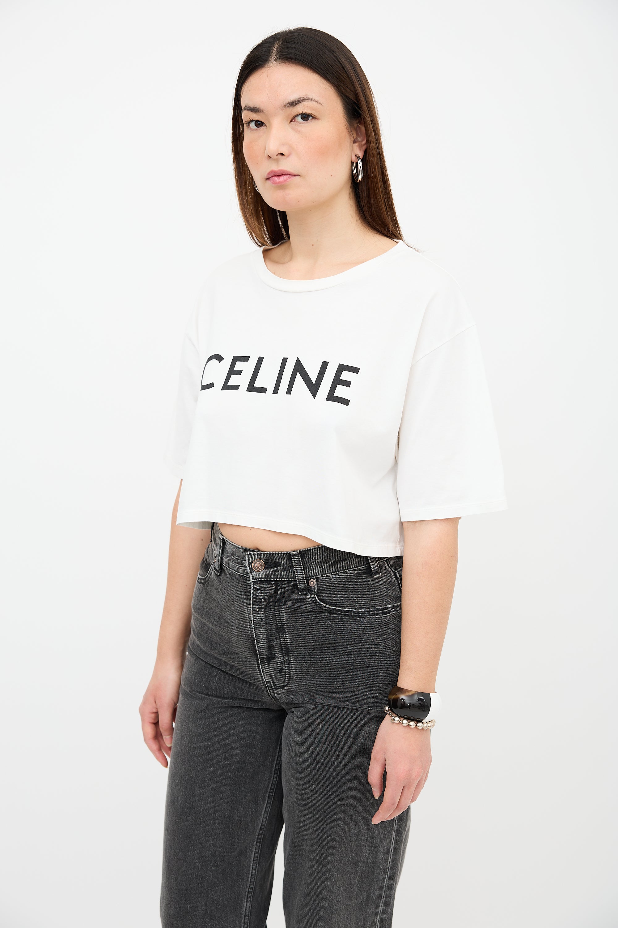 Celine Cropped Logo T-Shirt