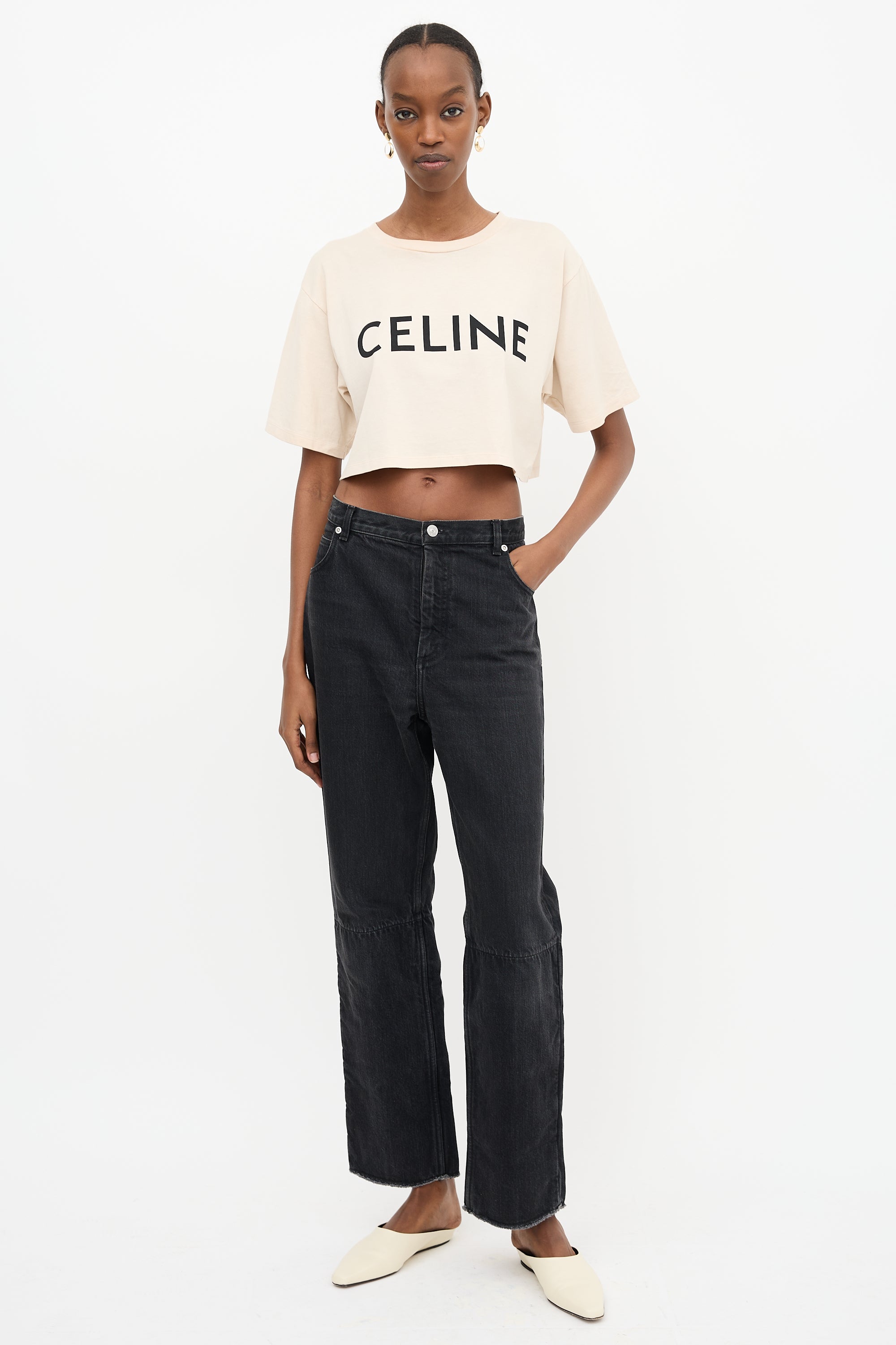 Celine Cropped Logo T-Shirt
