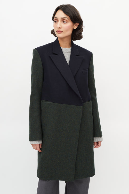 Celine Green & Navy Wool Panelled Coat