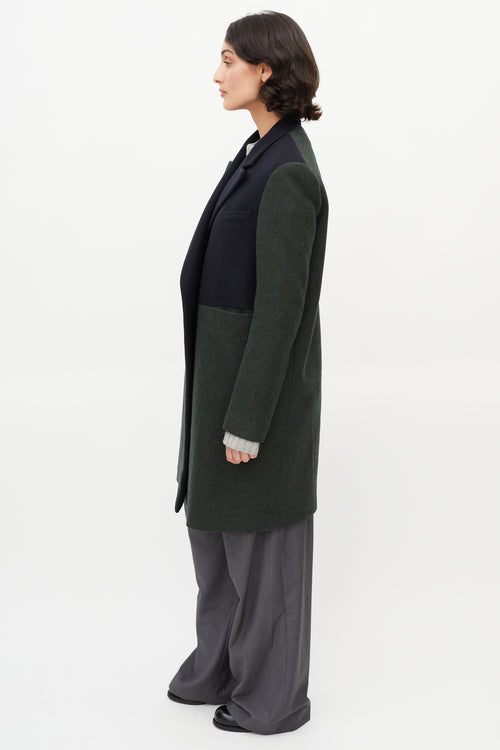 Celine Green & Navy Wool Panelled Coat