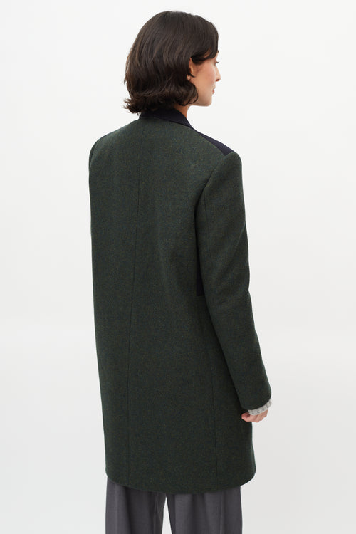 Celine Green & Navy Wool Panelled Coat