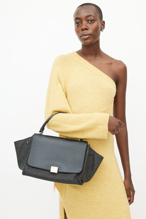 Celine Grey & Black Trapeze Wool Bag