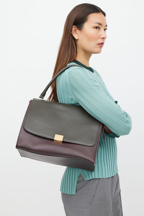 Celine Grey & Burgundy Leather Trapeze Bag