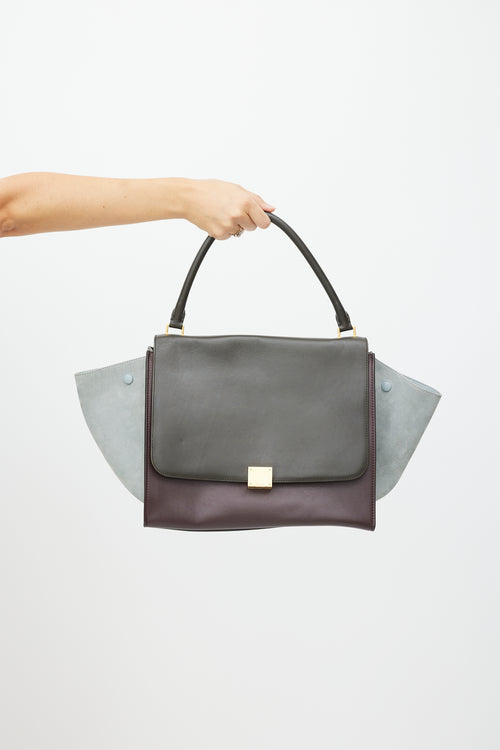 Celine Grey & Burgundy Leather Trapeze Bag