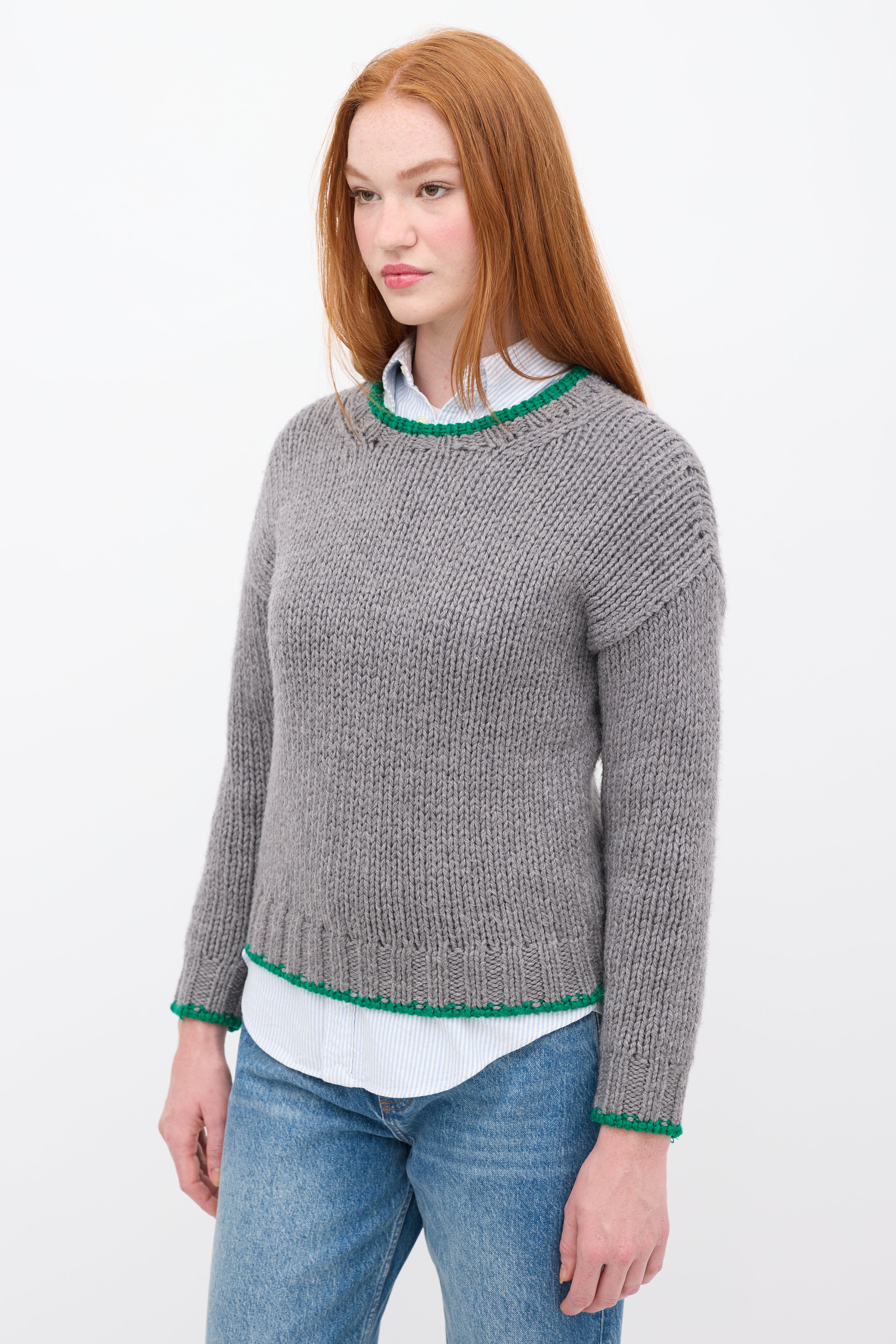 Celine Grey & Green Wool Trimmed Sweater