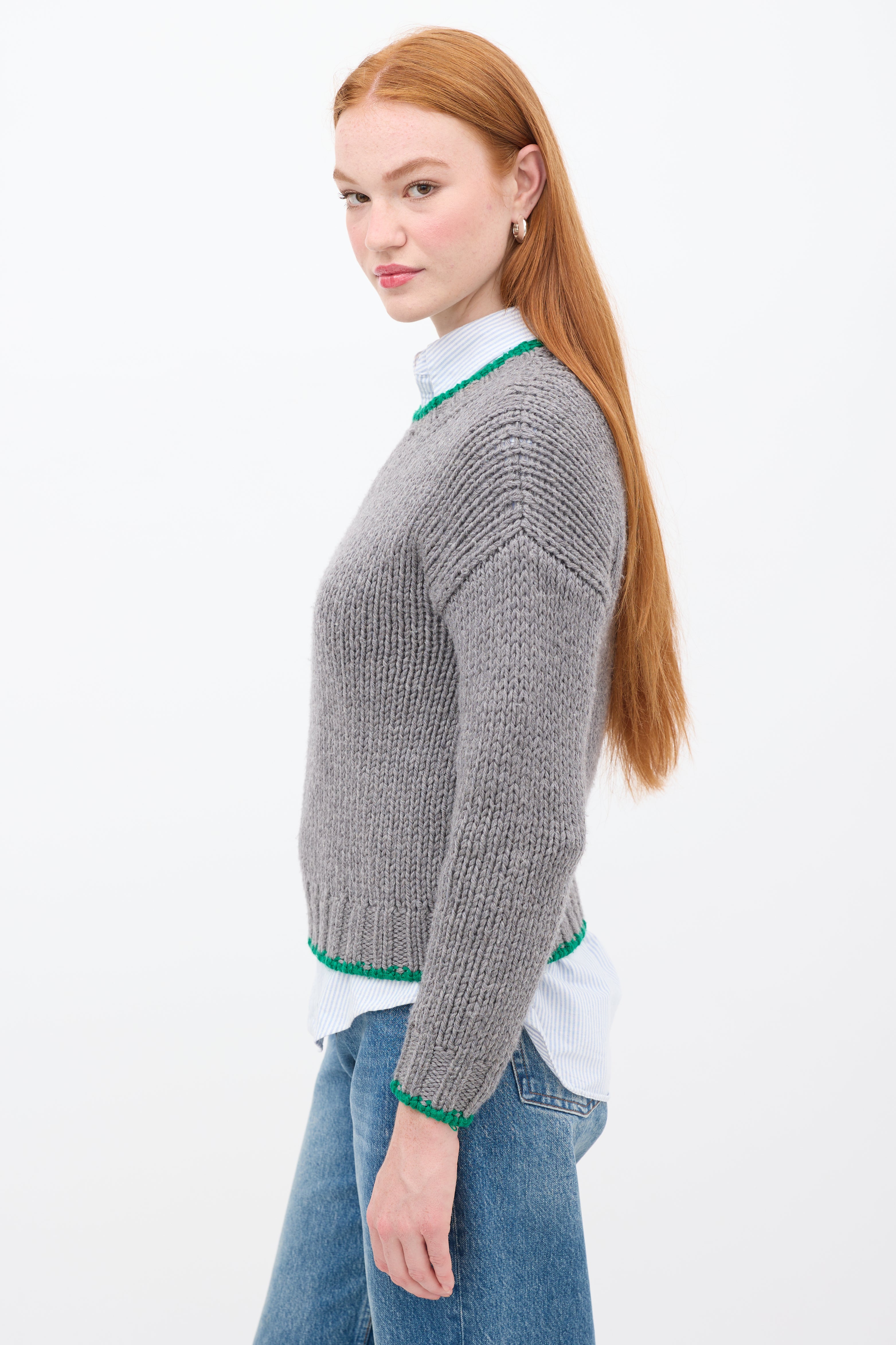 Celine Grey & Green Wool Trimmed Sweater