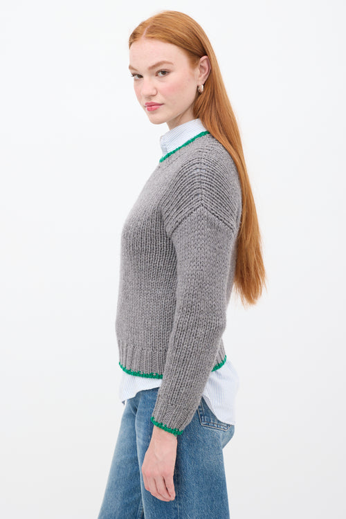 Celine Grey & Green Wool Trimmed Sweater