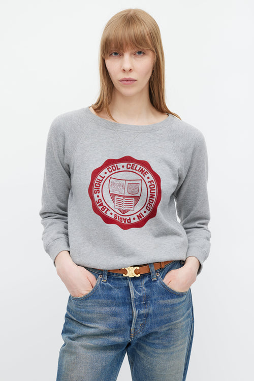 Celine Grey & Red Crest Logo Sweatshirt