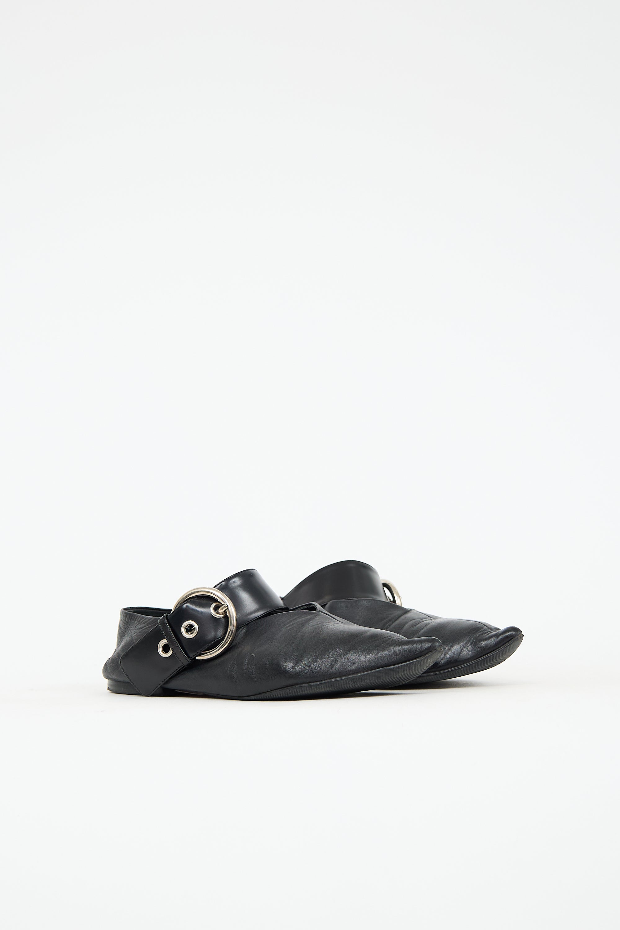 Celine Leather Buckle Pointed Toe Flat